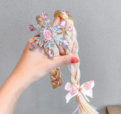 Kids Girls Toddlers Blue Frozen Elsa Ponytail Hair Extension Party Hair clips Snowflake Crown Headband Hairband Costume Dress up Braided Wigs