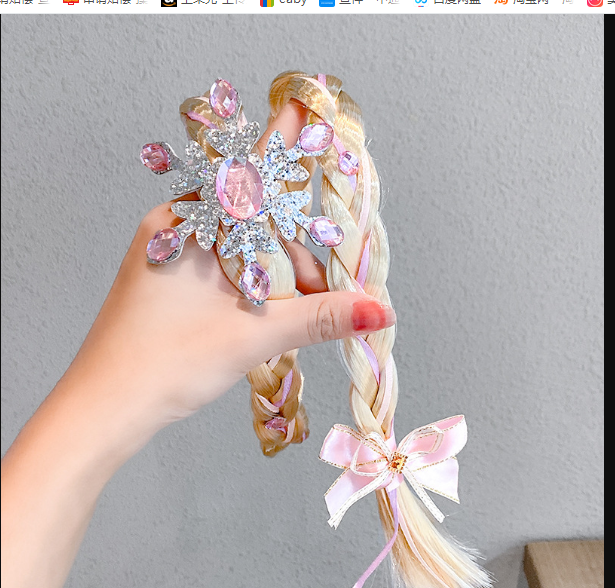 Kids Girls Toddlers Blue Frozen Elsa Ponytail Hair Extension Party Hair clips Snowflake Crown Headband Hairband Costume Dress up Braided Wigs
