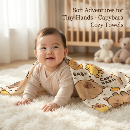 2PCS Children's Facial Towel, Kids Washcloth Towels, Cotton Kids Face Towels, Cute Kitty dog Hand Towel Set, Children Wash Cloths for Hand Face Shower, 33x 73 CM (Capybara)