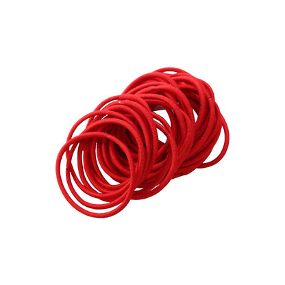 50Pcs Girls Women 2.5mm Thin School Uniform Endless Hair Elastics Bobbles Hair Ties Bands Ponios Ponytail Holders (Red)
