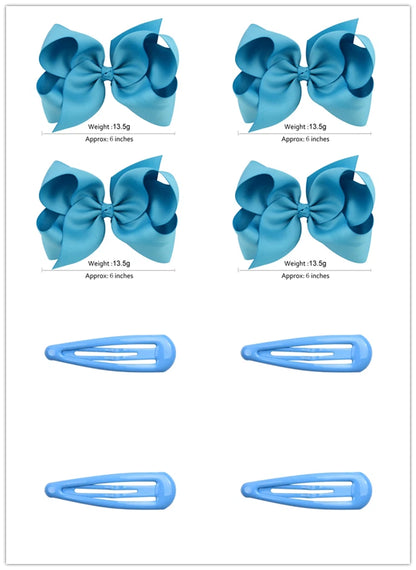 8pcs Women Kids Snap Bow Hair Clip Set Ribbon School Uniform Bows Metal Barrette (8PCS Light Blue)