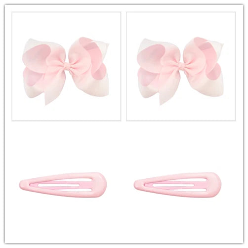 OMEIU Store 8pcs Women Kids Snap Bow Hair Clip Set Ribbon School Uniform Bows Metal Barrette (8PCS Navy)