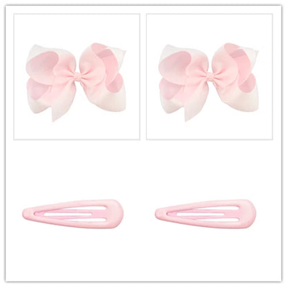 8pcs Women Kids Snap Bow Hair Clip Set Ribbon School Uniform Bows Metal Barrette (8PCS Light Blue)