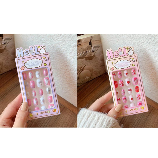 48Pcs 2 Pack Children Acrylic Fake Nails Press on Pre-glue Full Cover Glitter Color Rainbow Unicorn Mermaid Kids Stick On False Nail Art Kits Set Girls Birthday Gift (Set02）